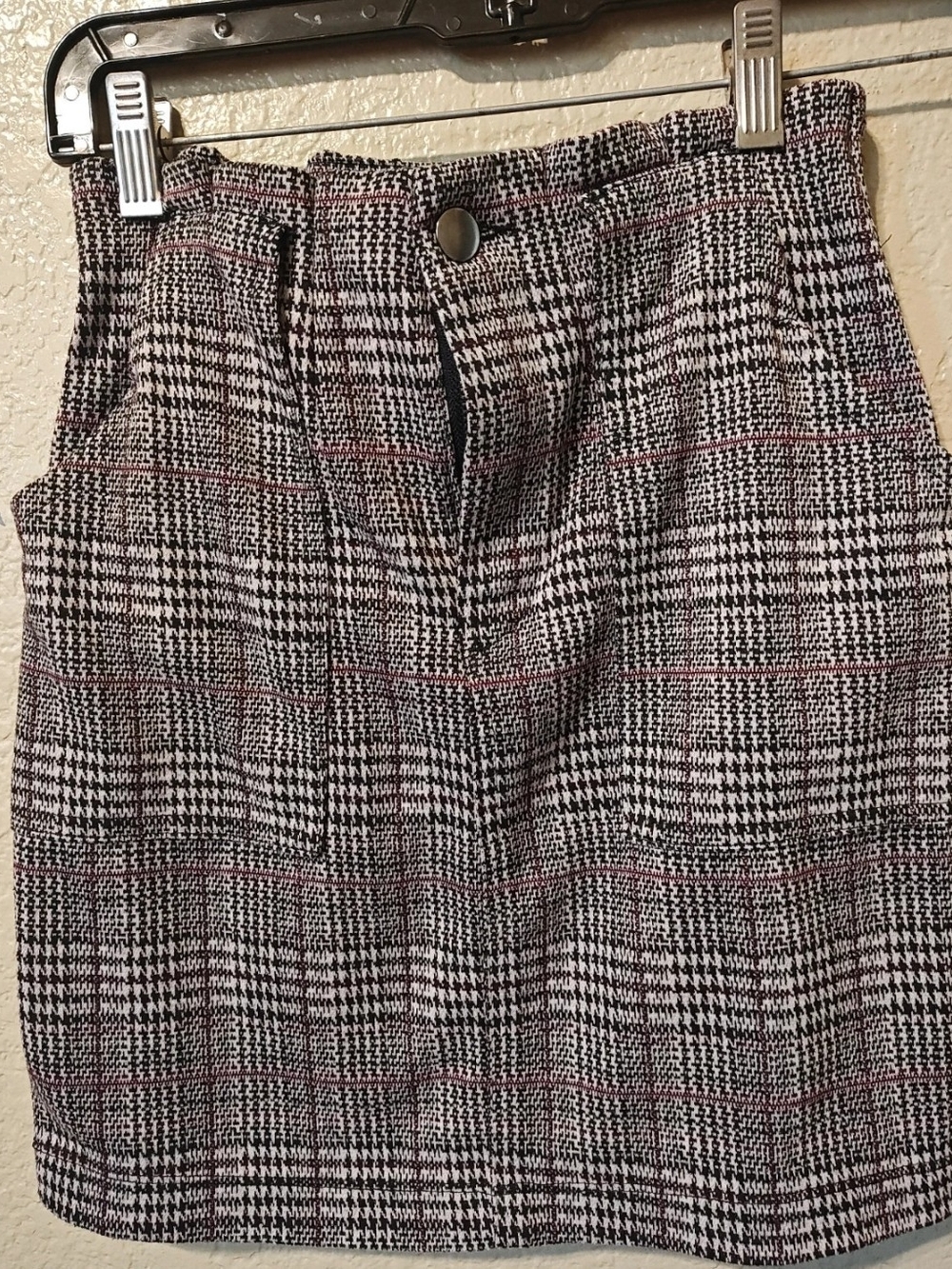 SO Mini Skirt in Black, White & Pink Glen Plaid